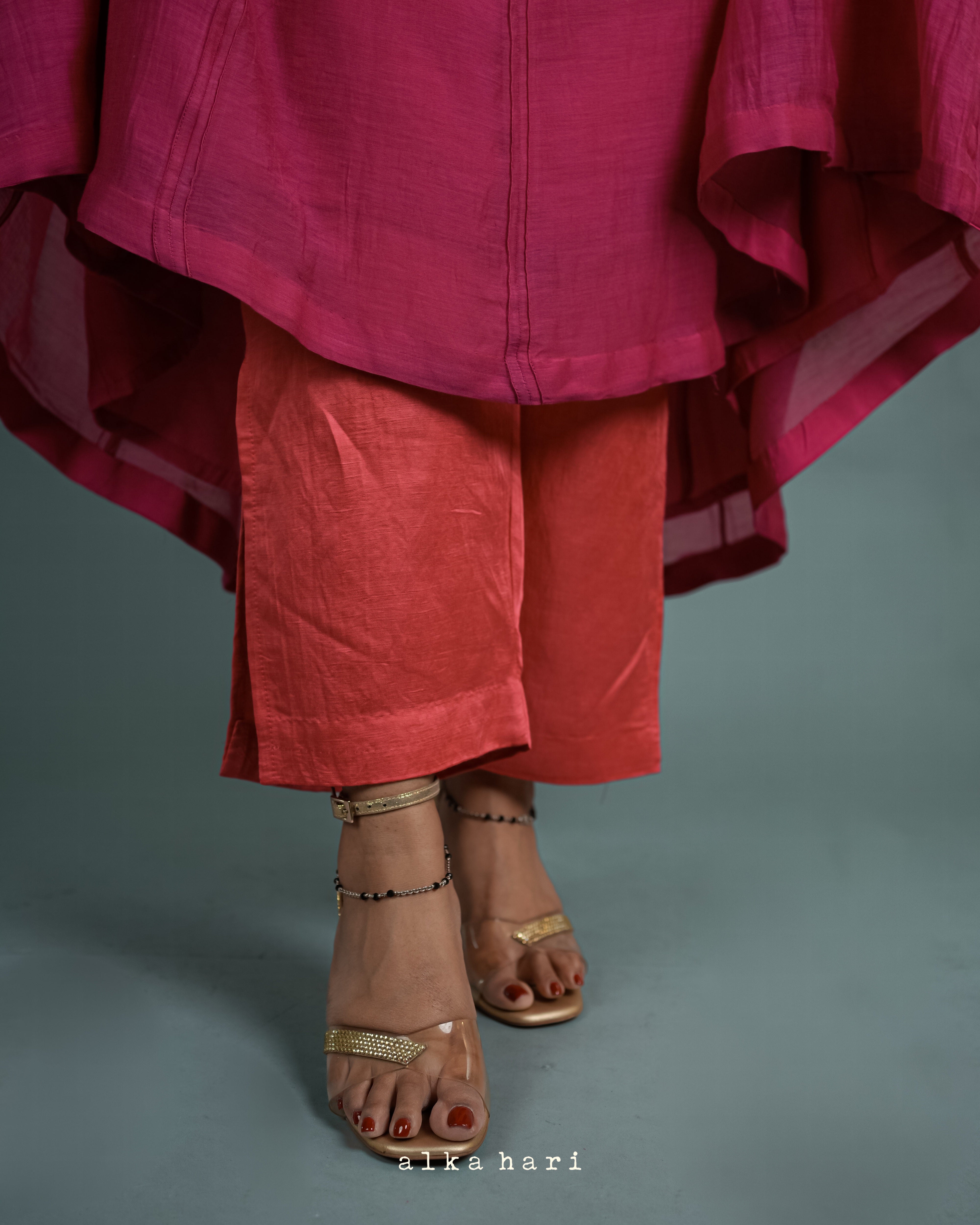 Hot Pink Pintucks Silk Anarkali